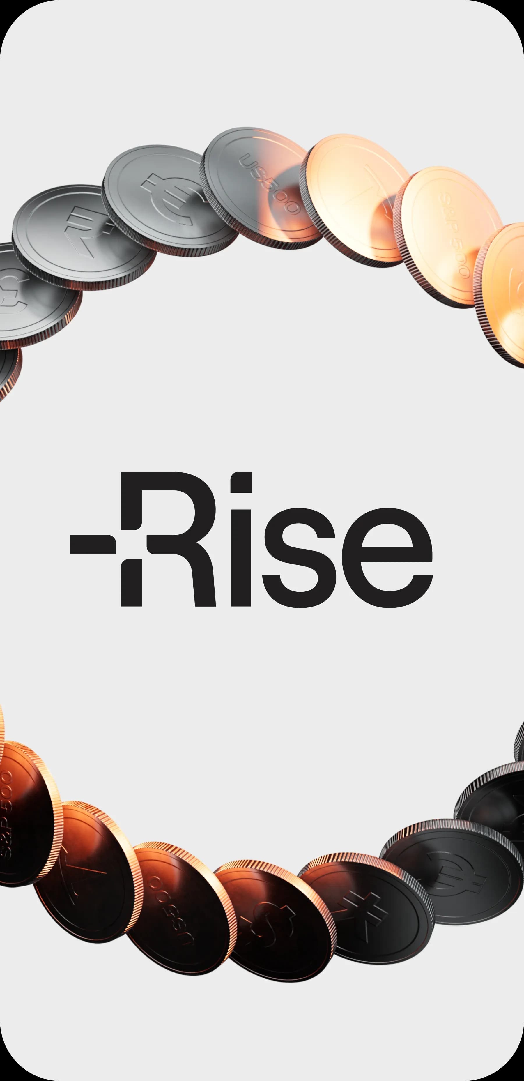 The 'Rise' logo surrounded by a circular pattern of fading discs.