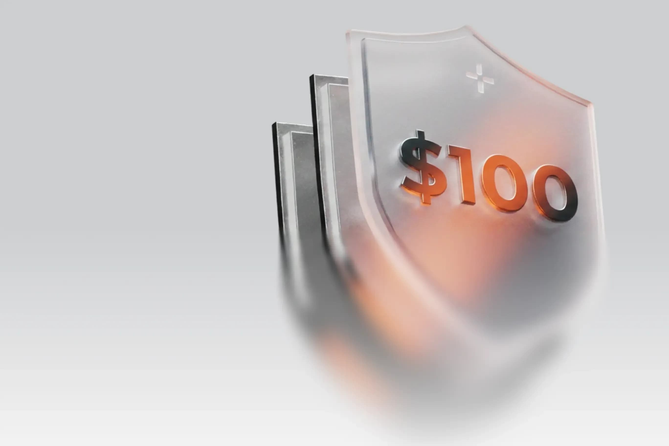 Translucent shield with an orange glowing $100 symbol.